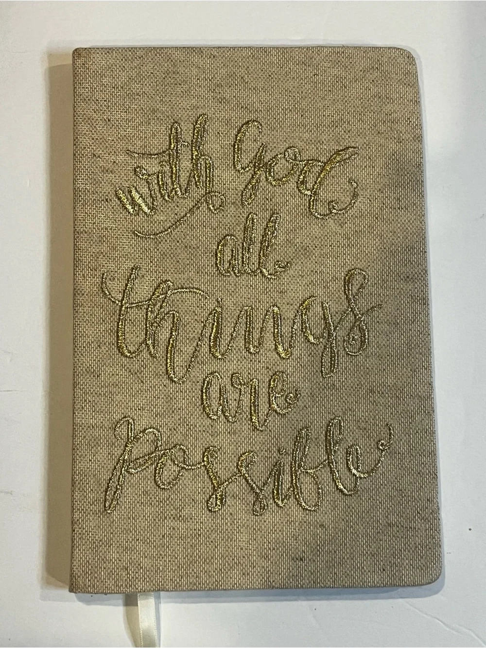 Embroidered Linen Journal - Gold Script